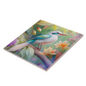 白紋玉虹色ティール(緑がかった色)羽ファンタジー鳥 タイル (側面)