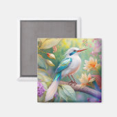 白紋玉虹色ティール（緑がかった色）羽ファンタジー鳥 マグネット (正面/裏面)