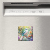 白紋玉虹色ティール（緑がかった色）羽ファンタジー鳥 マグネット (インサイチュ (食洗機))