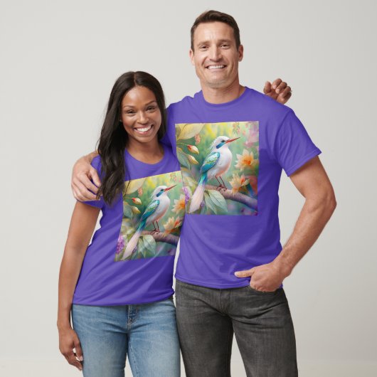 白紋玉虹色ティール(緑がかった色)羽ファンタジー鳥 Tシャツ (ユニセックス)