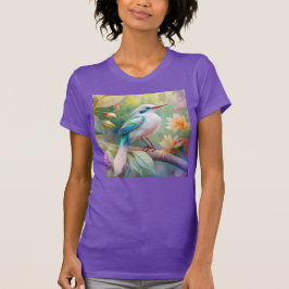 白紋玉虹色ティール(緑がかった色)羽ファンタジー鳥 Tシャツ