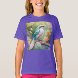 白紋玉虹色ティール(緑がかった色)羽ファンタジー鳥 Tシャツ