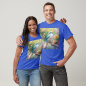 白紋玉虹色ティール(緑がかった色)羽ファンタジー鳥 Tシャツ (ユニセックス)