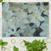 白紙水仙の繊細な白い花 キッチンタオル (折り畳み)
