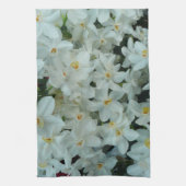 白紙水仙の繊細な白い花 キッチンタオル (縦)