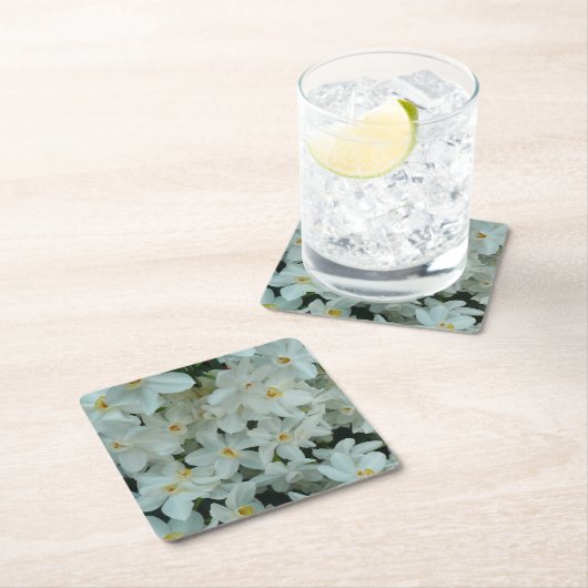 白紙水仙の繊細な白い花 スクエアペーパーコースター (インサイチュ)