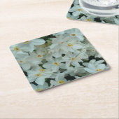 白紙水仙の繊細な白い花 スクエアペーパーコースター (アングル)