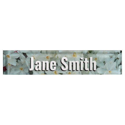 白紙水仙の繊細な白い花 デスクネームプレート (正面)