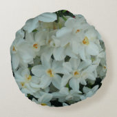 白紙水仙の繊細な白い花 ラウンドクッション (裏面)