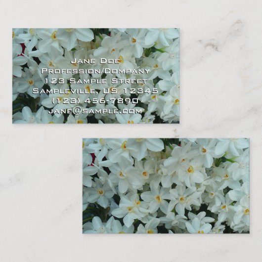 白紙水仙の繊細な白い花 名刺 (正面/裏面)