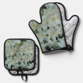 白紙水仙の繊細な白い花 鍋つかみ&鍋敷きセット (正面/裏面)