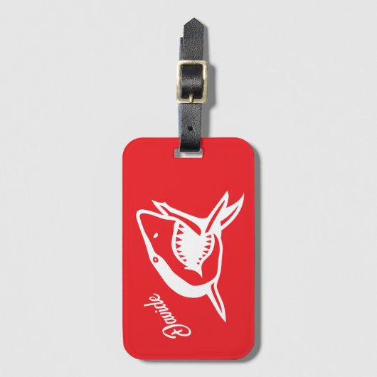 白素晴らしサメのロパーソナライズされたゴ赤い旅行 ラゲッジタグ (正面縦)