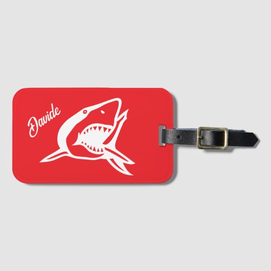白素晴らしサメのロパーソナライズされたゴ赤い旅行 ラゲッジタグ (正面横)