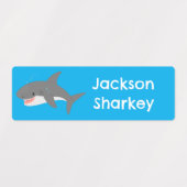 白素晴らしサメの幸せパーソナライズされた漫画 ラベル (デザイン1)