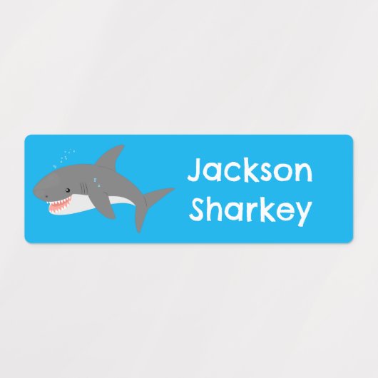 白素晴らしサメの幸せパーソナライズされた漫画 ラベル (デザイン1)