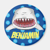 白素晴らしサメ口漫画イラストレーション マグネット (正面)