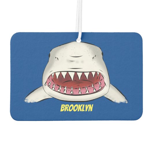 白素晴らしサメ平均イラストレーション カーエアーフレッシュナー (裏面)