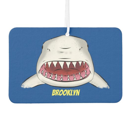 白素晴らしサメ平均イラストレーション カーエアーフレッシュナー (正面)