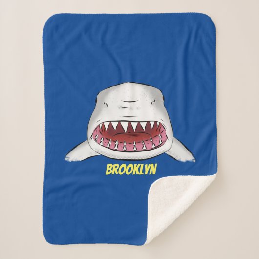 白素晴らしサメ平均イラストレーション シェルパブランケット (正面)