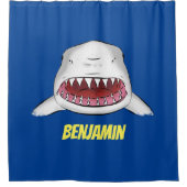 白素晴らしサメ平均イラストレーション シャワーカーテン (正面)