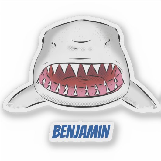 白素晴らしサメ平均イラストレーション シール (正面)
