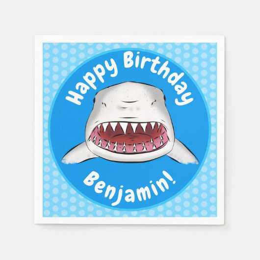 白素晴らしサメ平均イラストレーション スタンダードカクテルナプキン (正面)