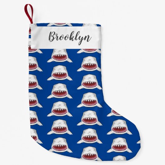 白素晴らしサメ平均イラストレーション スモールクリスマスストッキング (正面)