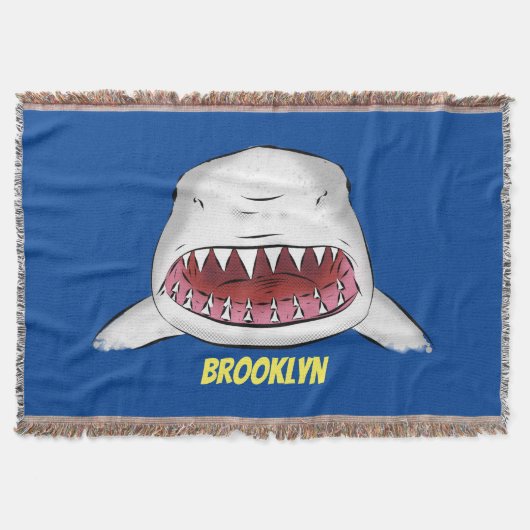 白素晴らしサメ平均イラストレーション スローブランケット (正面)