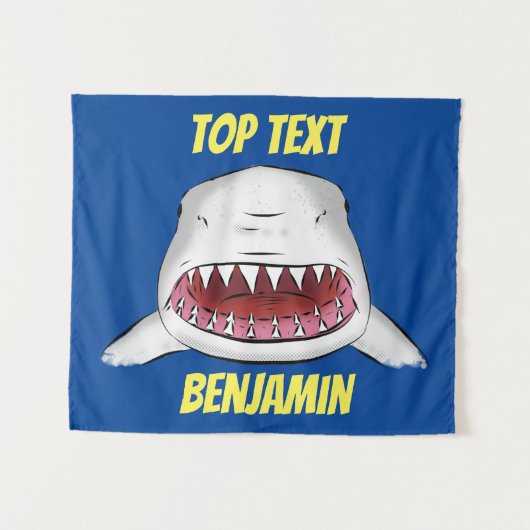 白素晴らしサメ平均イラストレーション タペストリー (正面(横))