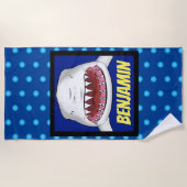 白素晴らしサメ平均イラストレーション ビーチタオル (正面)