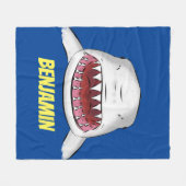 白素晴らしサメ平均イラストレーション フリースブランケット (正面(横))