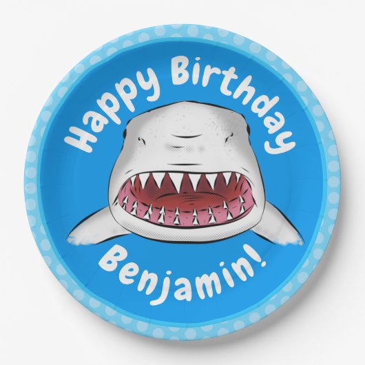 白素晴らしサメ平均イラストレーション ペーパープレート (正面)