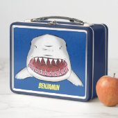 白素晴らしサメ平均イラストレーション メタルランチボックス (インサイチュ)