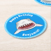 白素晴らしサメ平均イラストレーション ラウンドペーパーコースター (アングル)