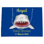 白素晴らしサメ平均イラストレーション ラージペーパーバッグ (正面)