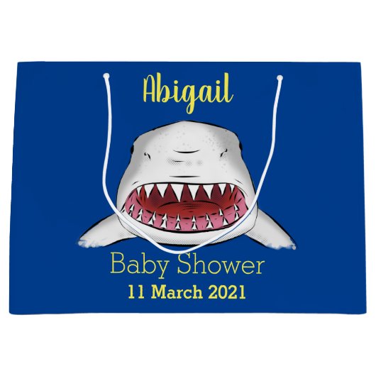 白素晴らしサメ平均イラストレーション ラージペーパーバッグ (正面)