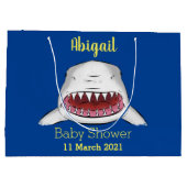 白素晴らしサメ平均イラストレーション ラージペーパーバッグ (裏面)