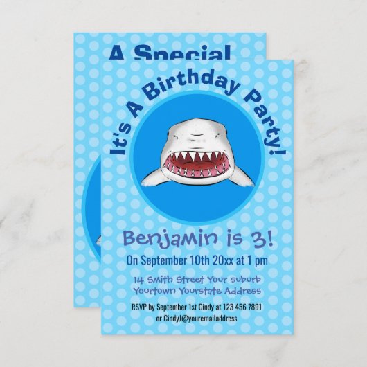 白素晴らしサメ平均イラストレーション 招待状 (正面/裏面)