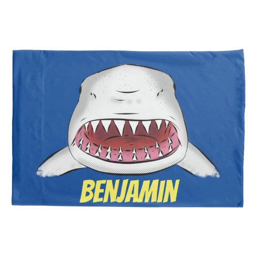 白素晴らしサメ平均イラストレーション 枕カバー (裏面)