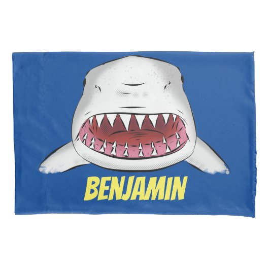 白素晴らしサメ平均イラストレーション 枕カバー (正面)