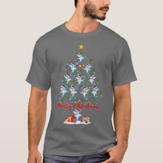 白素晴らしサメ魚クリスマスツリー光おもしろい Tシャツ