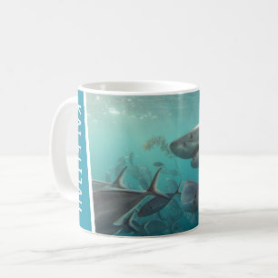 白素晴らしサメ魚水中海 コーヒーマグカップ