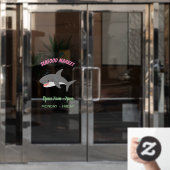 白素晴らしサメhappy cartoonイラストレーション ウィンドウサイン (オフィスドア)