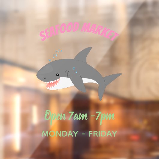 白素晴らしサメhappy cartoonイラストレーション ウィンドウサイン (シート2)