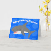 白素晴らしサメhappy cartoonイラストレーション カード (黄色い花)