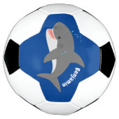 白素晴らしサメhappy cartoonイラストレーション サッカーボール (回転)