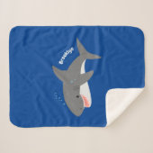 白素晴らしサメhappy cartoonイラストレーション シェルパブランケット (正面(横))