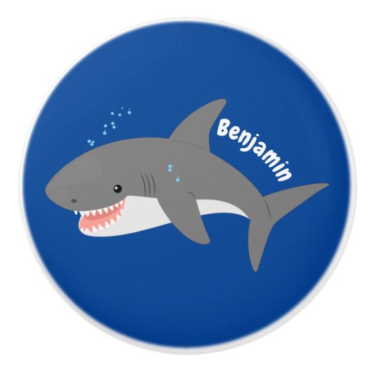 白素晴らしサメhappy cartoonイラストレーション セラミックノブ (正面)