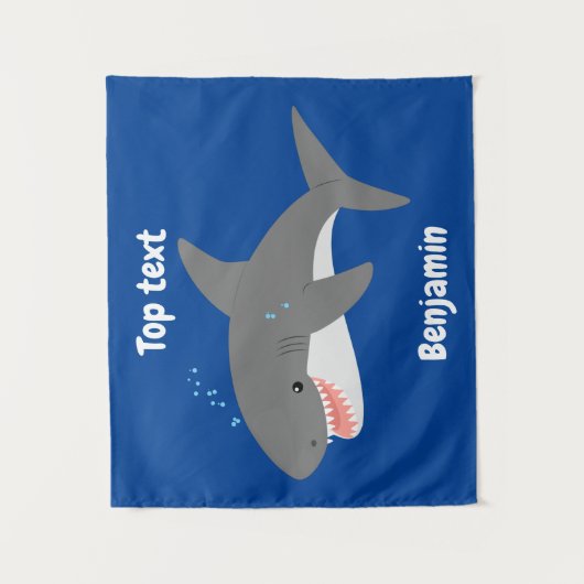 白素晴らしサメhappy cartoonイラストレーション タペストリー (正面)