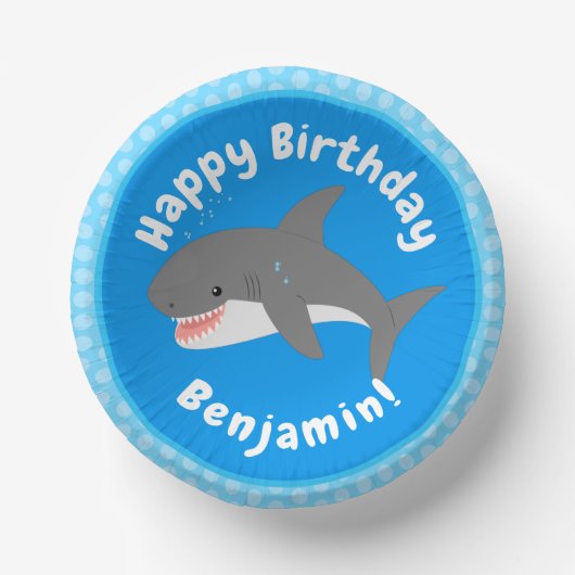 白素晴らしサメhappy cartoonイラストレーション ペーパーボウル (正面)